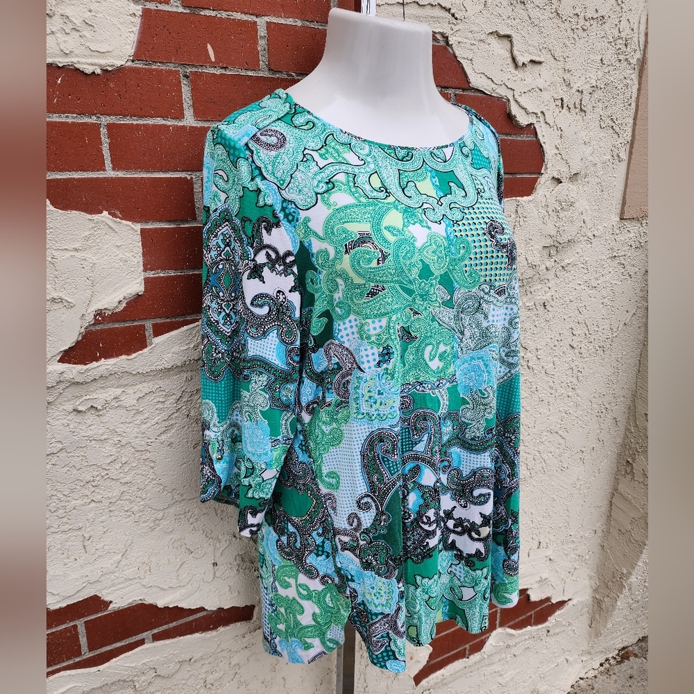 XL 16 / 18 Chico's 3 stretchy tunic paisley print 3/4 sleeves